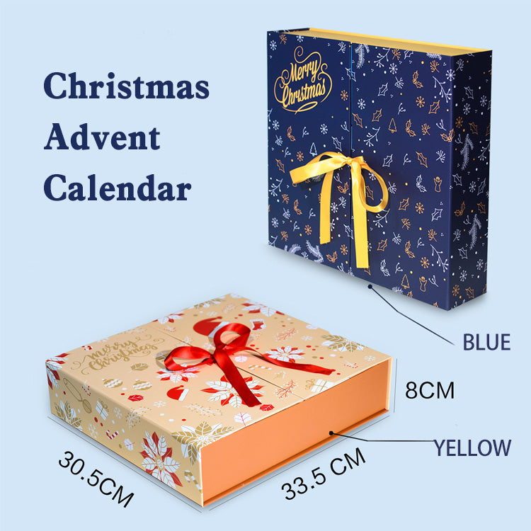 Two Christmas-themed advent calendars with measurements on a light blue background