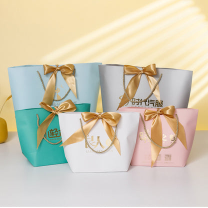 Flat Bottom Gift Paper Bags Customize Logo From 100pcs