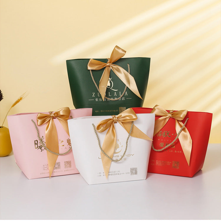 Flat Bottom Gift Paper Bags Customize Logo From 100pcs