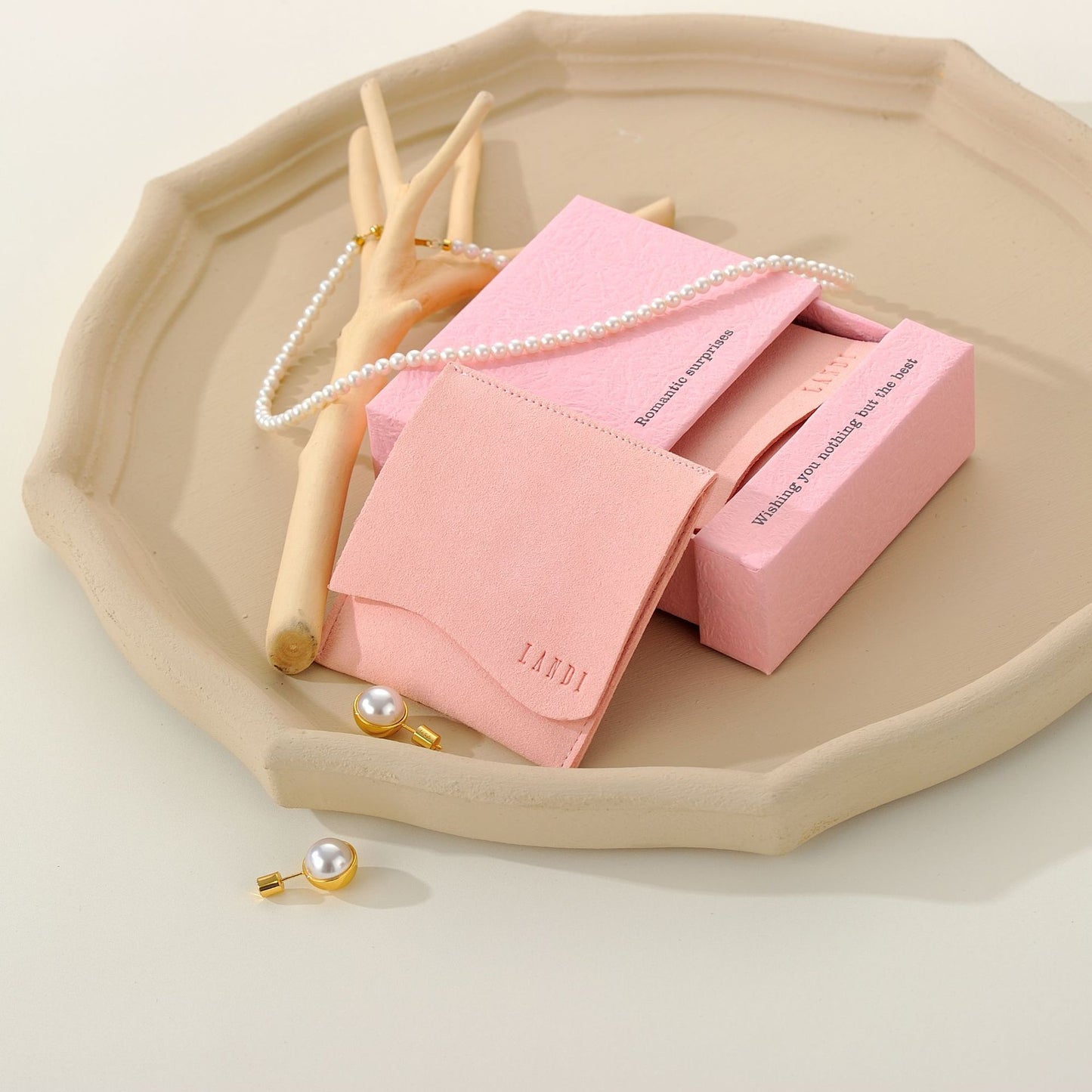 Free Logo Pink Microfiber Jewelry Pouch Bags with Boxes