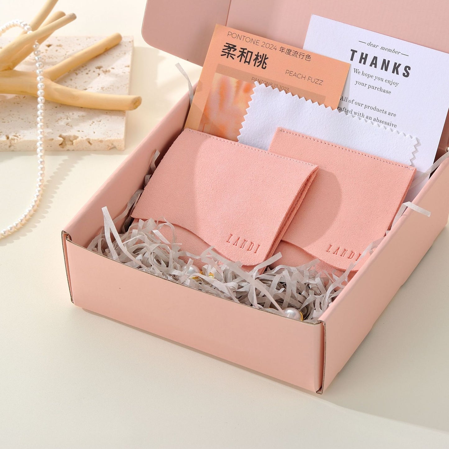 Free Logo Pink Microfiber Jewelry Pouch Bags with Boxes