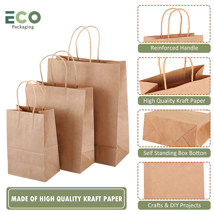 MOQ From 100pcs Customize Kraft Paper Takeaway Tote Paper Bag