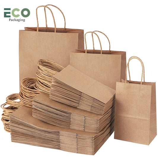 MOQ From 100pcs Customize Kraft Paper Takeaway Tote Paper Bag