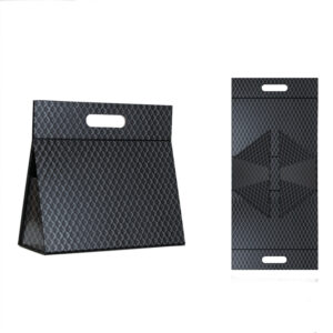 Triangular foldable gift box made from rigid greyboard and specialty paper